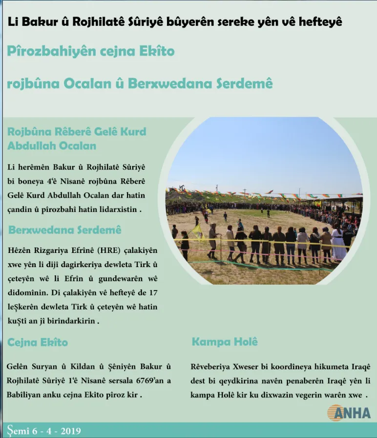 Li herêmên Bakur û Rojhilatê Sûriyê bûyerên sereke yên hefteya borî