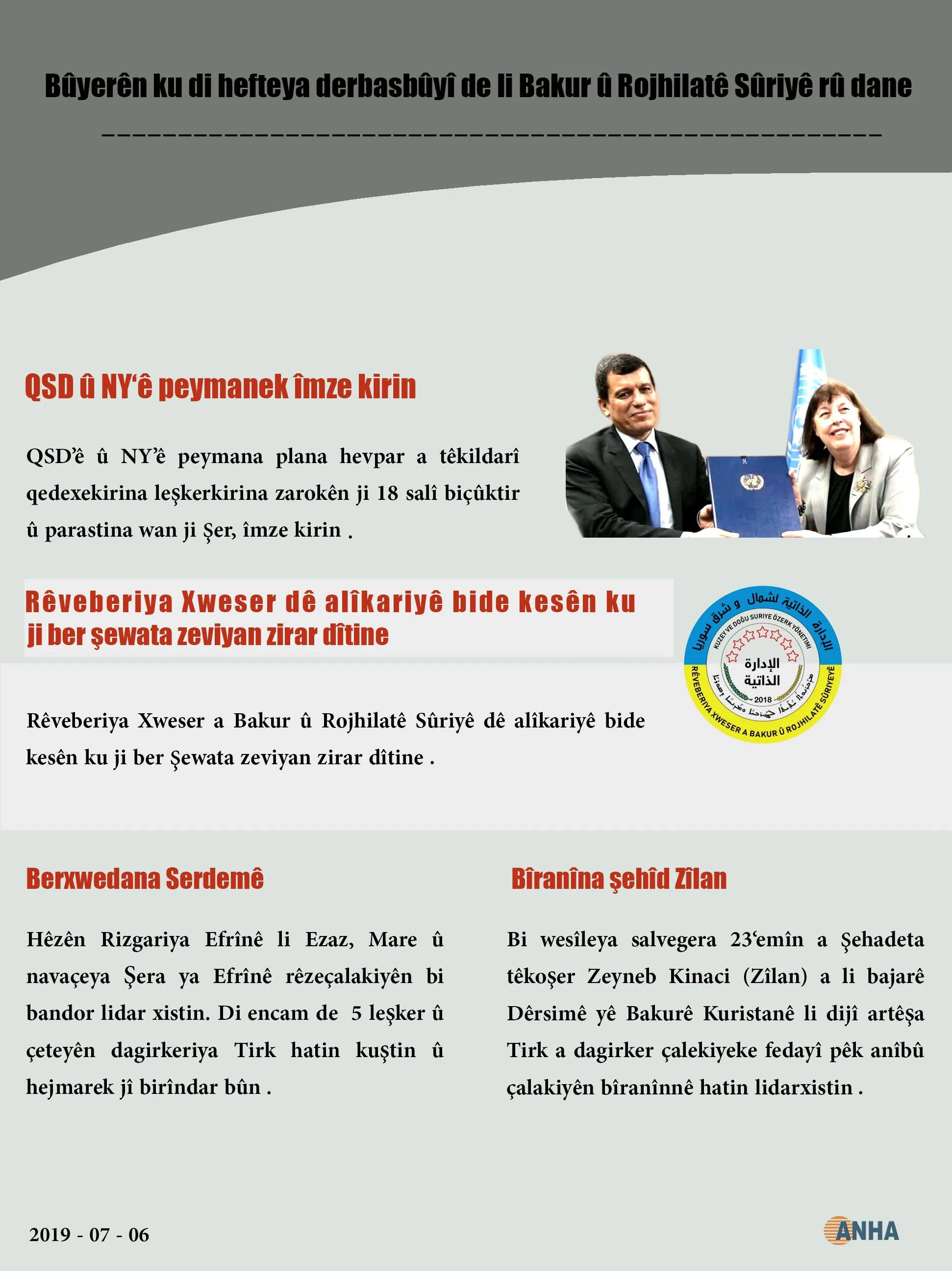 Bûyerên ku di hefteya derbasbûyî de li Bakur û Rojhilatê Sûriyê rû dane