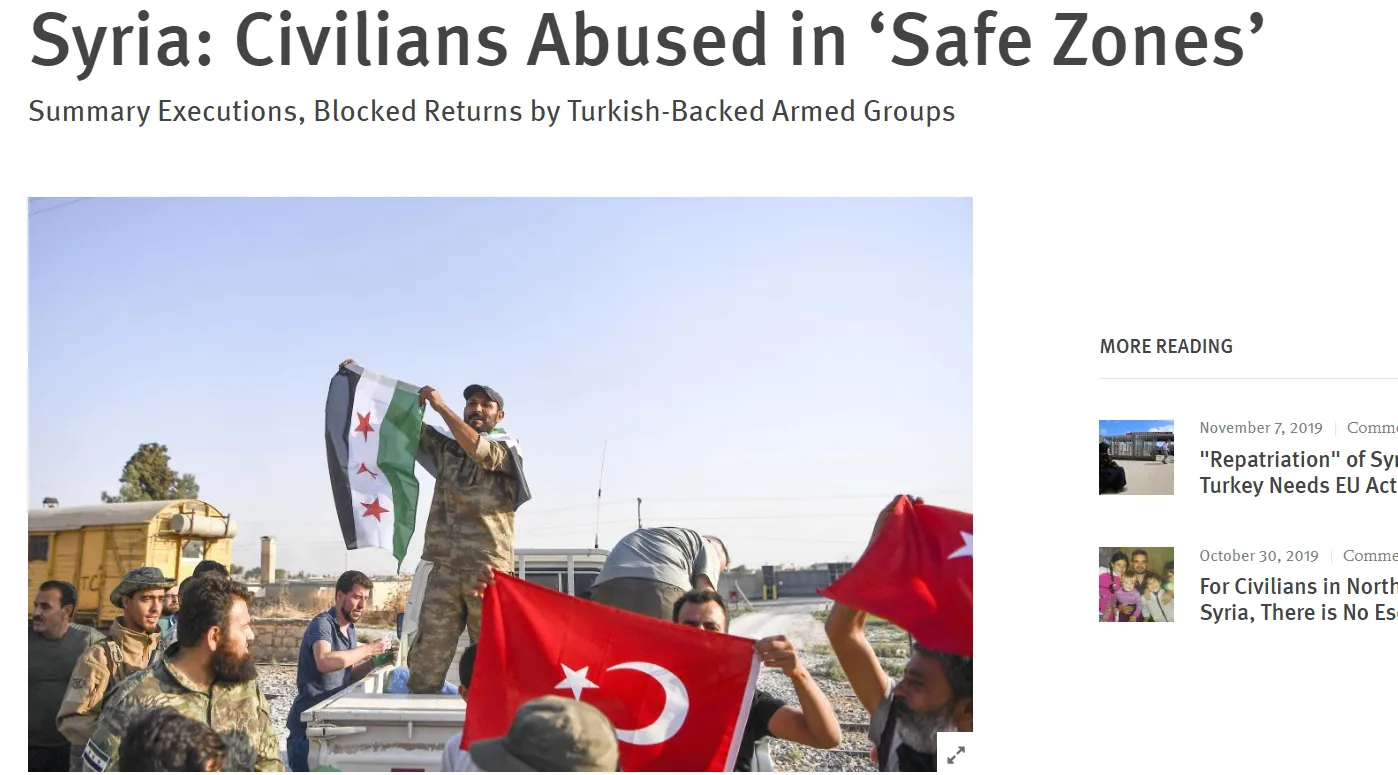 HRW: Artêşa El-Wetenî sûcên şer kirin û dewleta Tirk dinixumîne