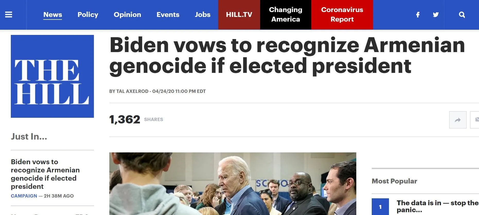 Joe Biden soza pejirandina Komkujiya Ermenan da