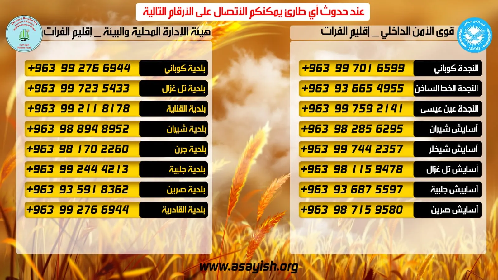 Li kantona Kobanê hejmarên telefonê ji bo rewşên awarte hatin diyarkirin