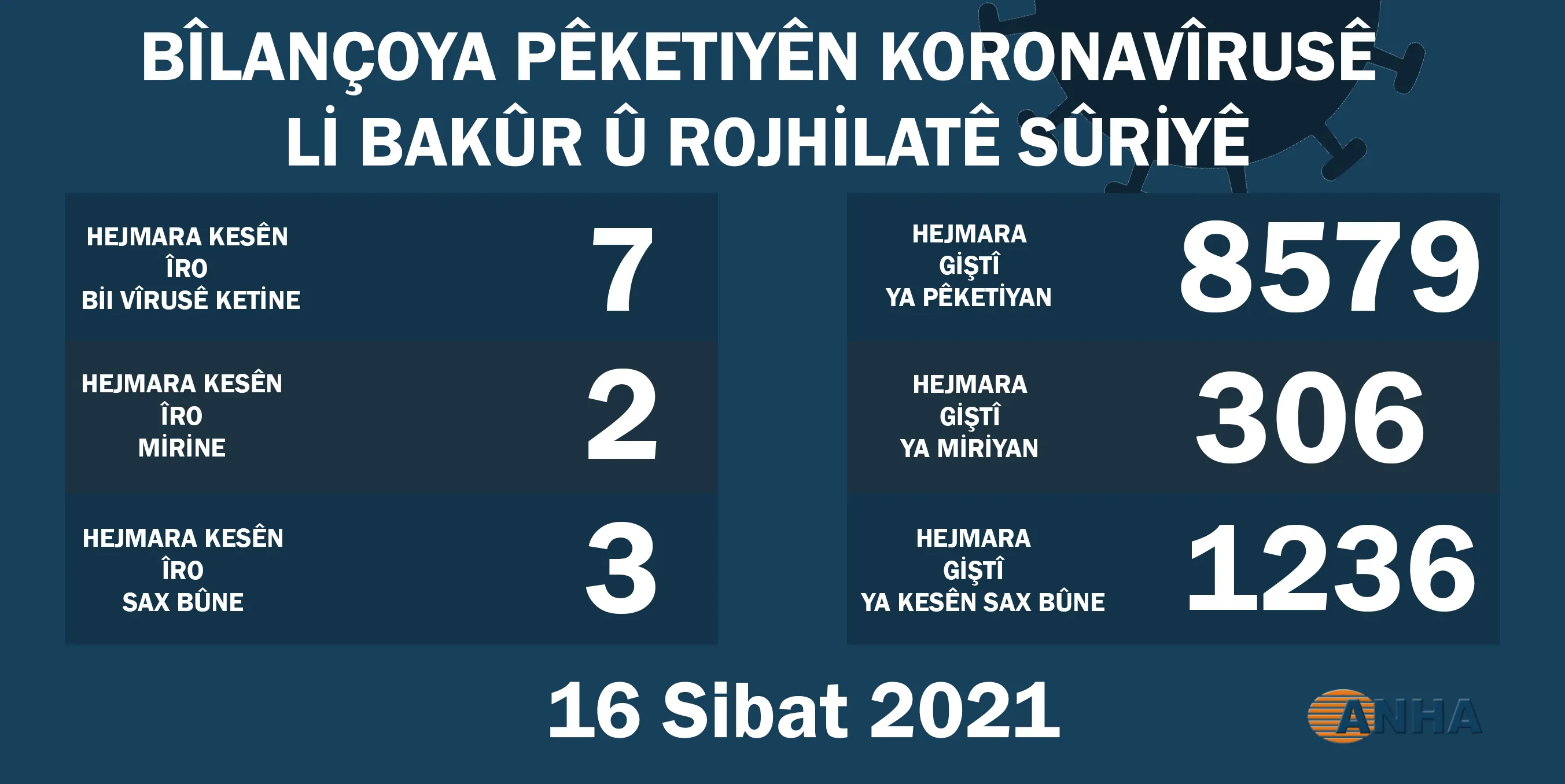 Li Bakur û Rojhilatê Sûriyê 2 kes bi nexweşiya korona mirin