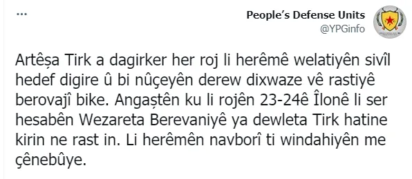 YPG’ê îdiayên Wezareta Parastinê ya dewleta Tirk derewandin