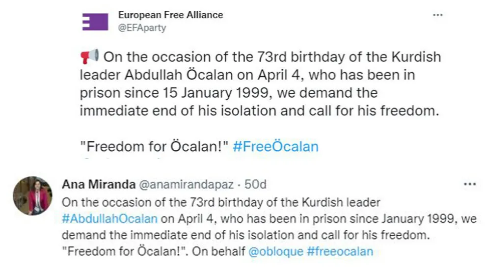 Îtifaqa Azad a Ewropa û parlemeterê Galîçyayî daxwaza azadiya rêber Ocalan kir