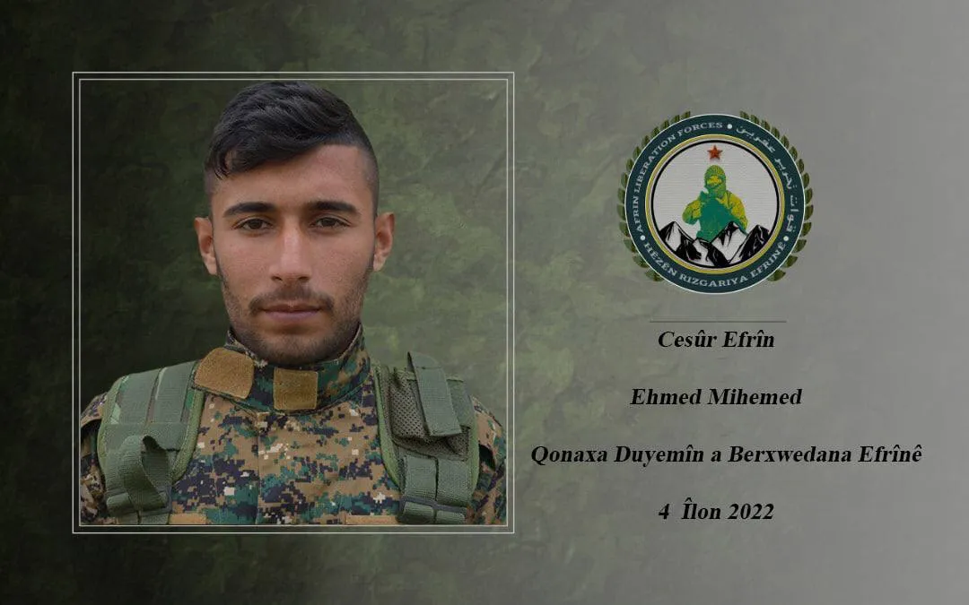 Hêzên Rizgariya Efrînê şehadeta şervanekî xwe ragihand