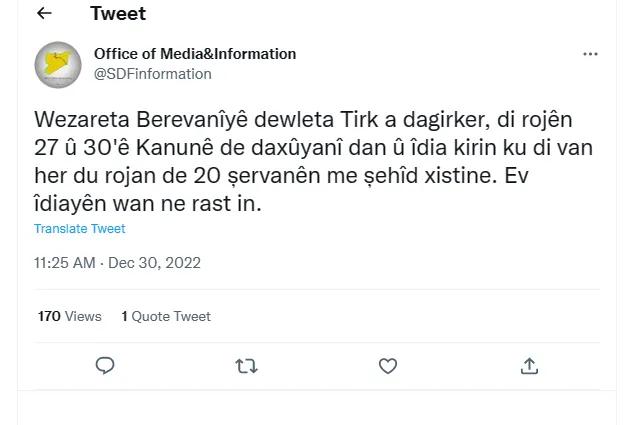 ​​​​​​​QSD: Îdiayên dewleta Tirk ên têkildarî şehadeta şervanên me derew in