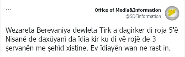 QSDʹê îdiayên dewleta Tirk derewandin