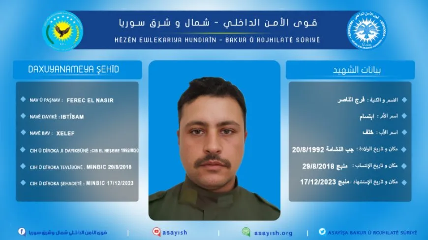 Hêzên Ewlekariya Hundirîn nasnameya 2 şehîdan aşkera kir
