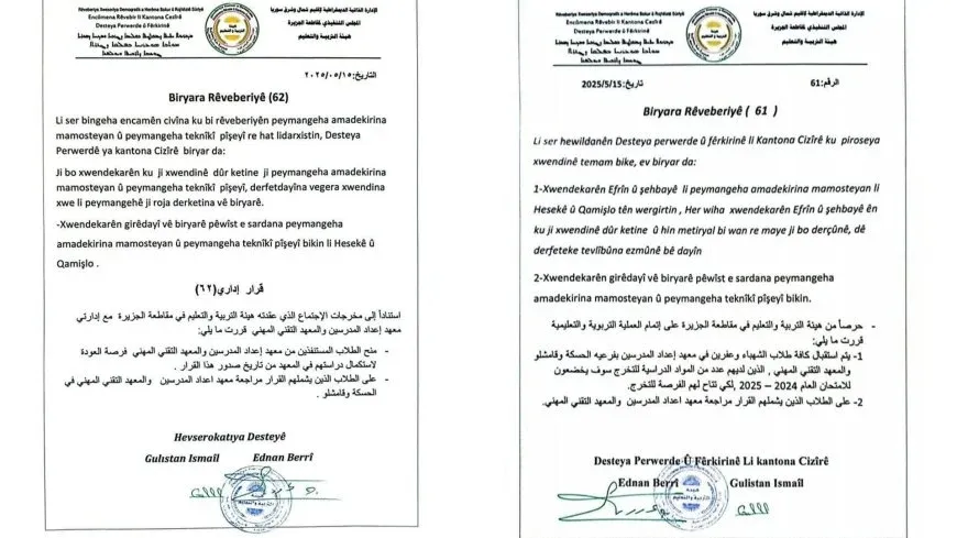 Ji xwendekarên Efrîn û Şehbayê re biryarên temamkirina xwendinê