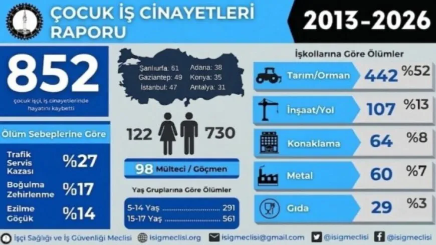 Li Tirkiyeyê 852 zarokan jiyana xwe ji dest dane