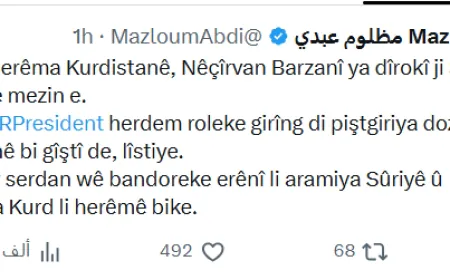 Mazlûm Ebdî têkildarî serdana Nêçîrvan Barzanî daxuyaniyek da