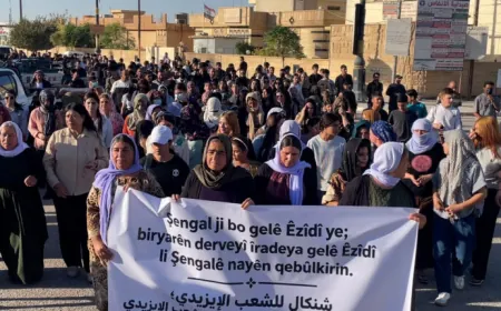 Xelkê Şengalê li dijî biryarên yekalî yên Bexdayê meşiyan