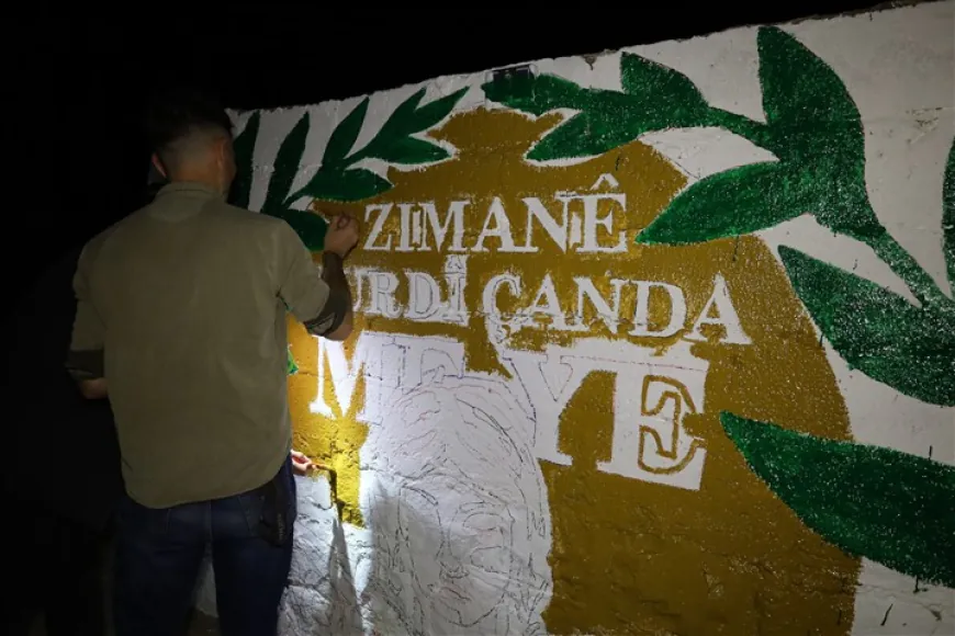 Li ser dîwarên Til Temirê wêne û nivîsên ji bo piştgiriya zimanê Kurdî