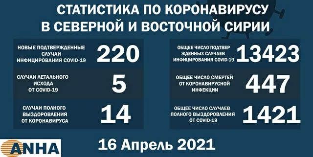 В северо-восточной Сирии выявили 220 новых случаев заражения COVID-19