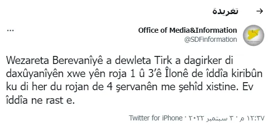СДС опровергли утверждения минобороны Турции