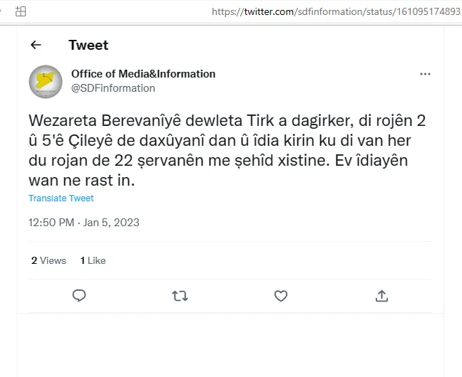 СДС опровергли утверждения минобороны Турции
